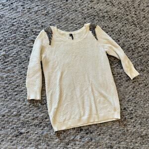 Maurices Women's Large Sweater Cream Knit Jeweled